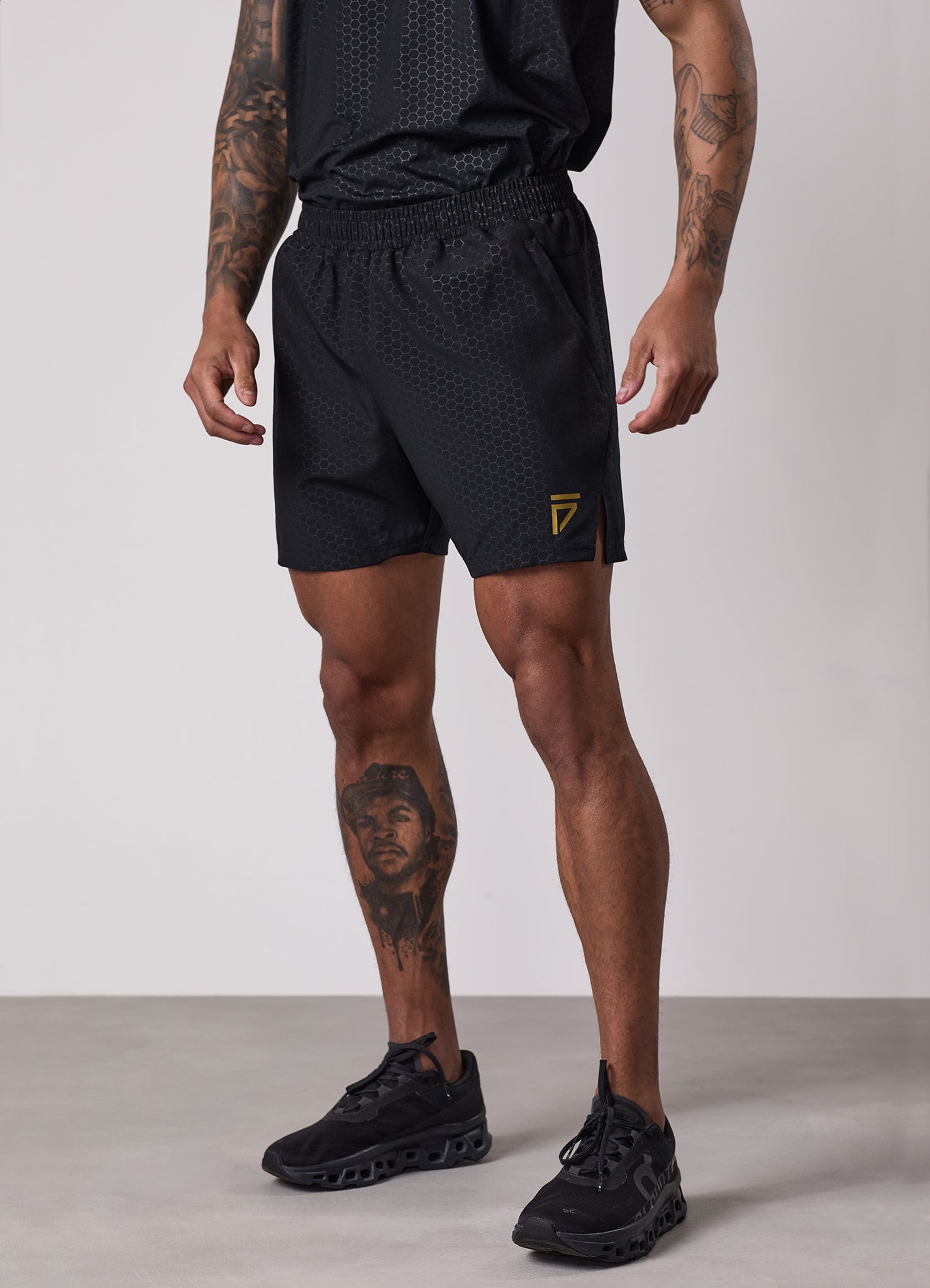 Gym King Fight Division Debossed Training 5" Short - Black/Gold