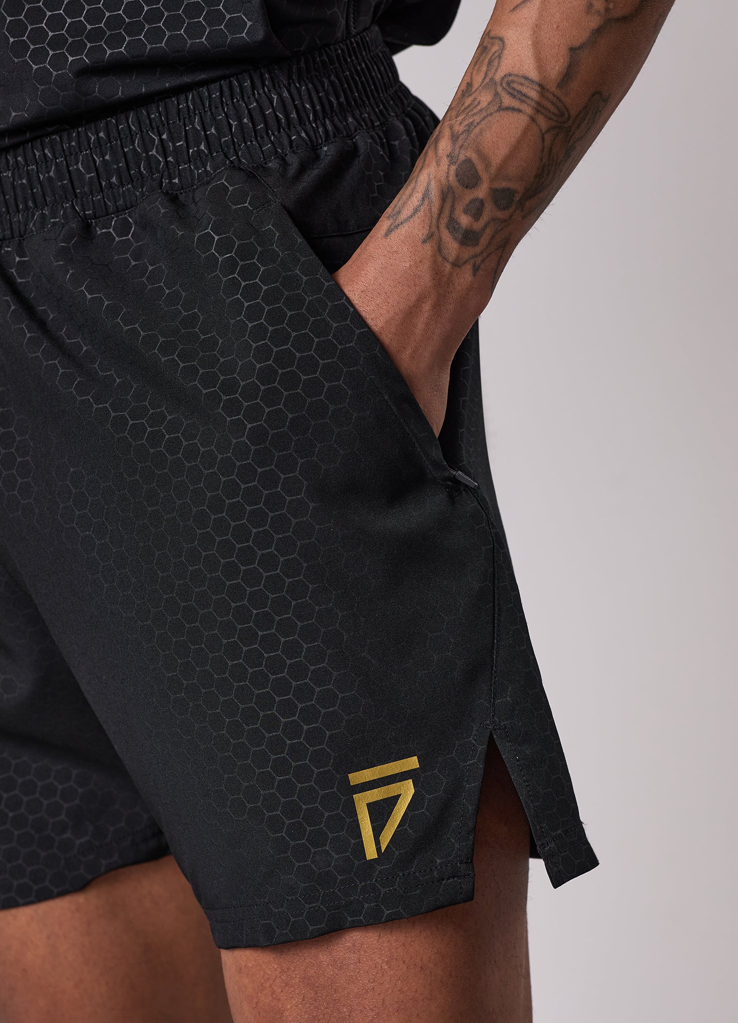 Gym King Fight Division Debossed Training 5" Short - Black/Gold