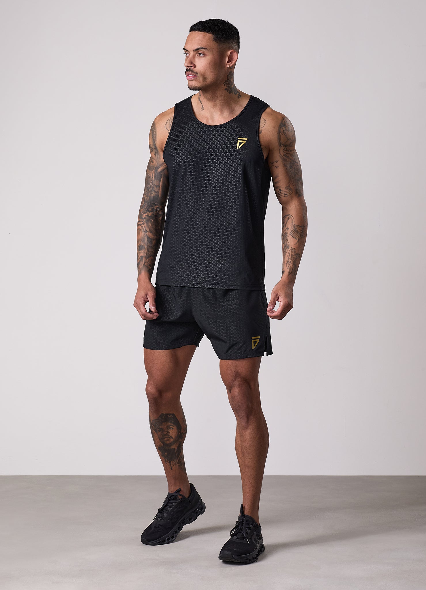 Gym King Fight Division Debossed Training 5" Short - Black/Gold