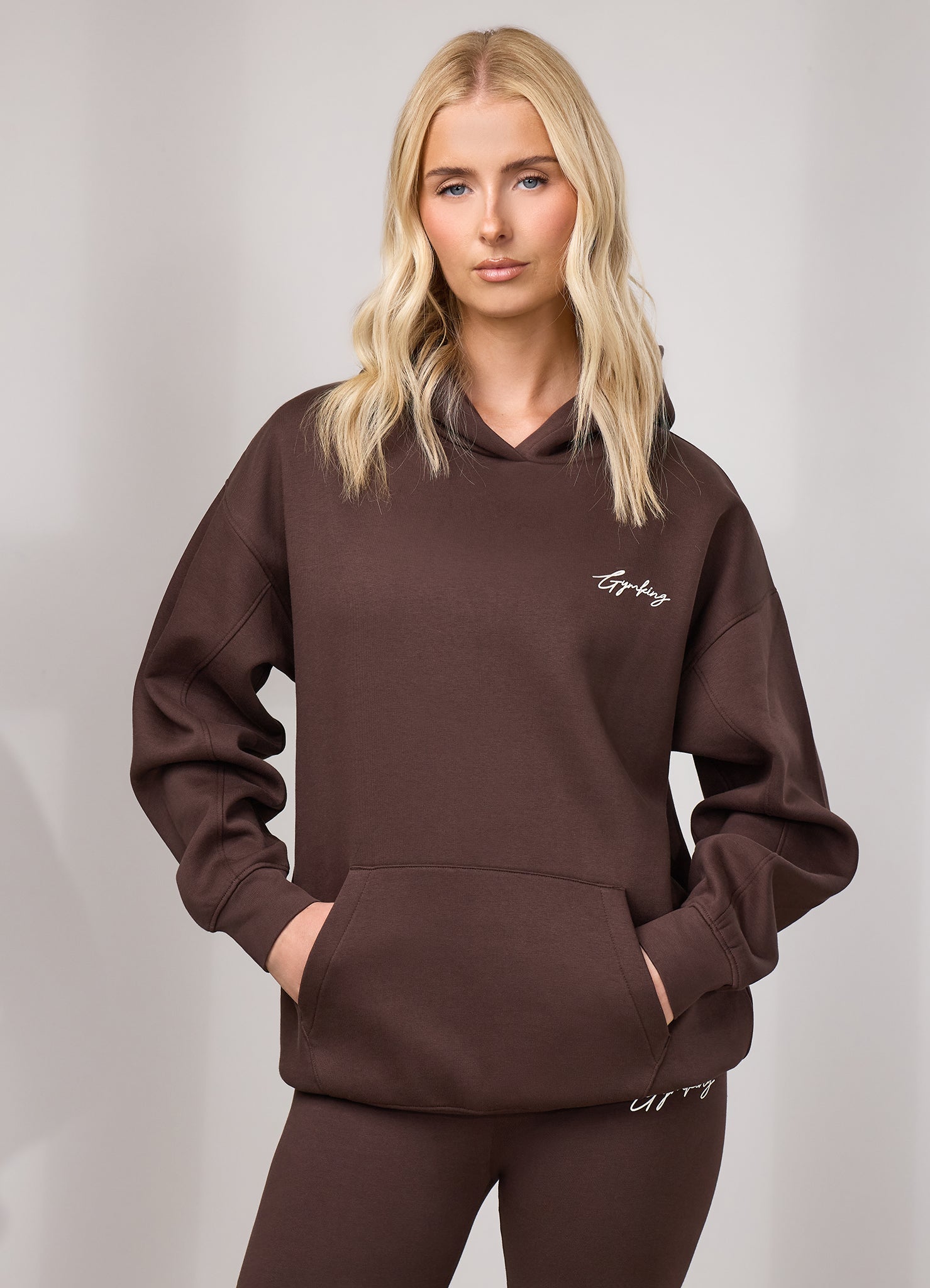 Gym King Script Fleece Hoodie - Dark Chocolate/Cream