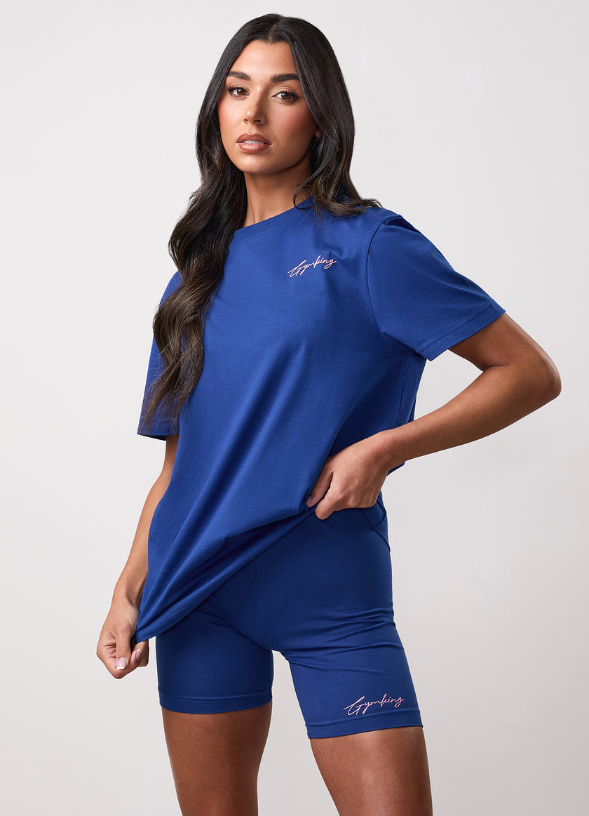 Gym King Script Mindset Jersey BF Tee - Cobalt
