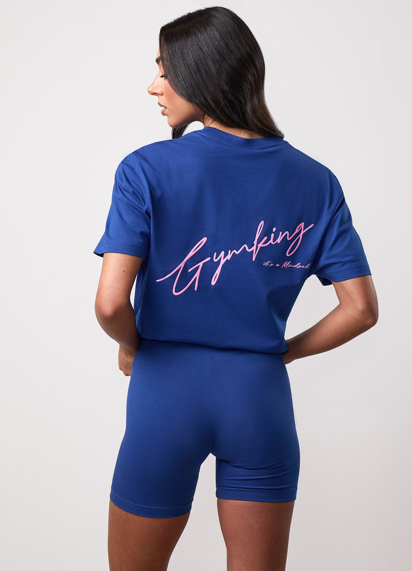 Gym King Script Mindset Jersey BF Tee - Cobalt