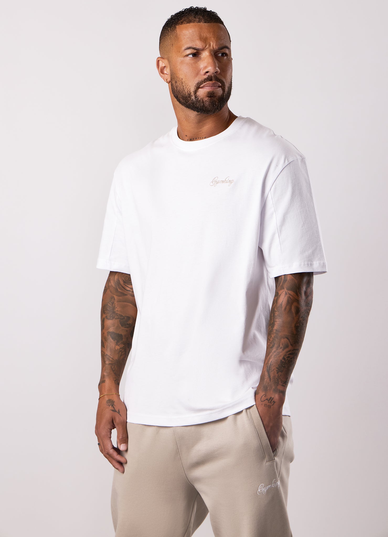 Gym King Script Relaxed Fit Tee - White