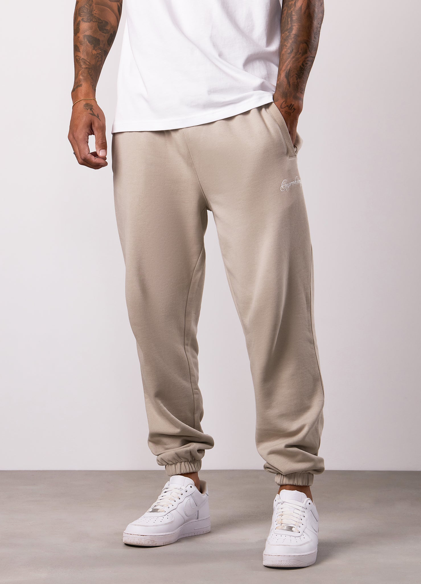 Gym King Script Relaxed Fit Jogger - Light Sand