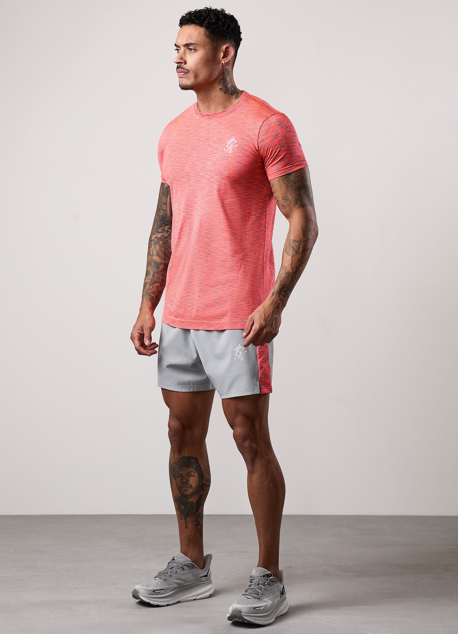 Gym King Space Dye Panel 6" Short - Urban Grey/Coral