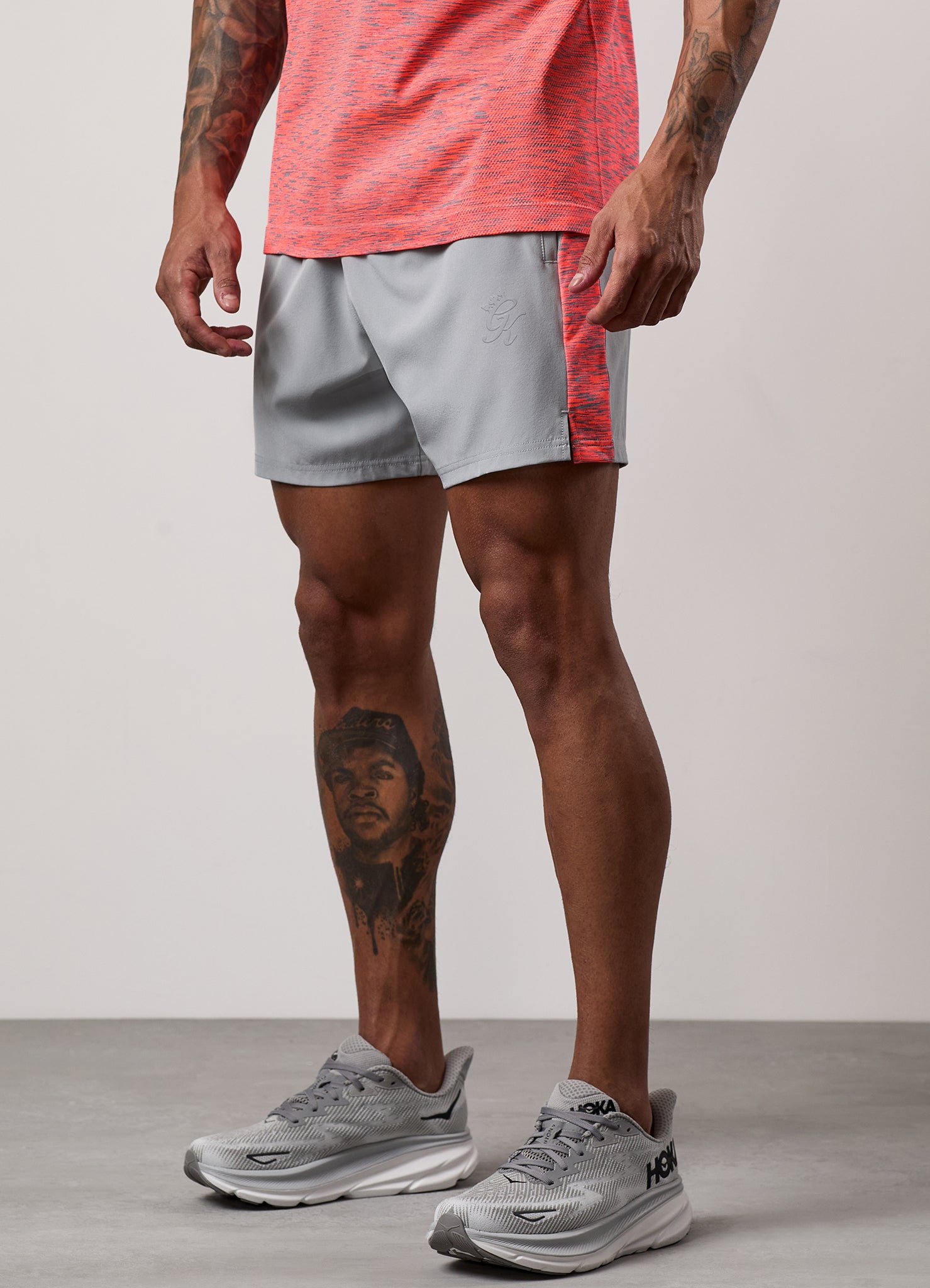 Gym King Space Dye Panel 6" Short - Urban Grey/Coral