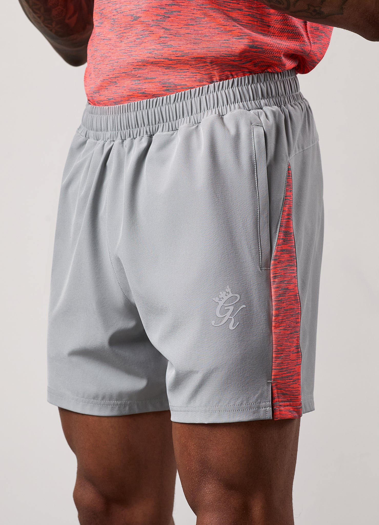 Gym King Space Dye Panel 6" Short - Urban Grey/Coral
