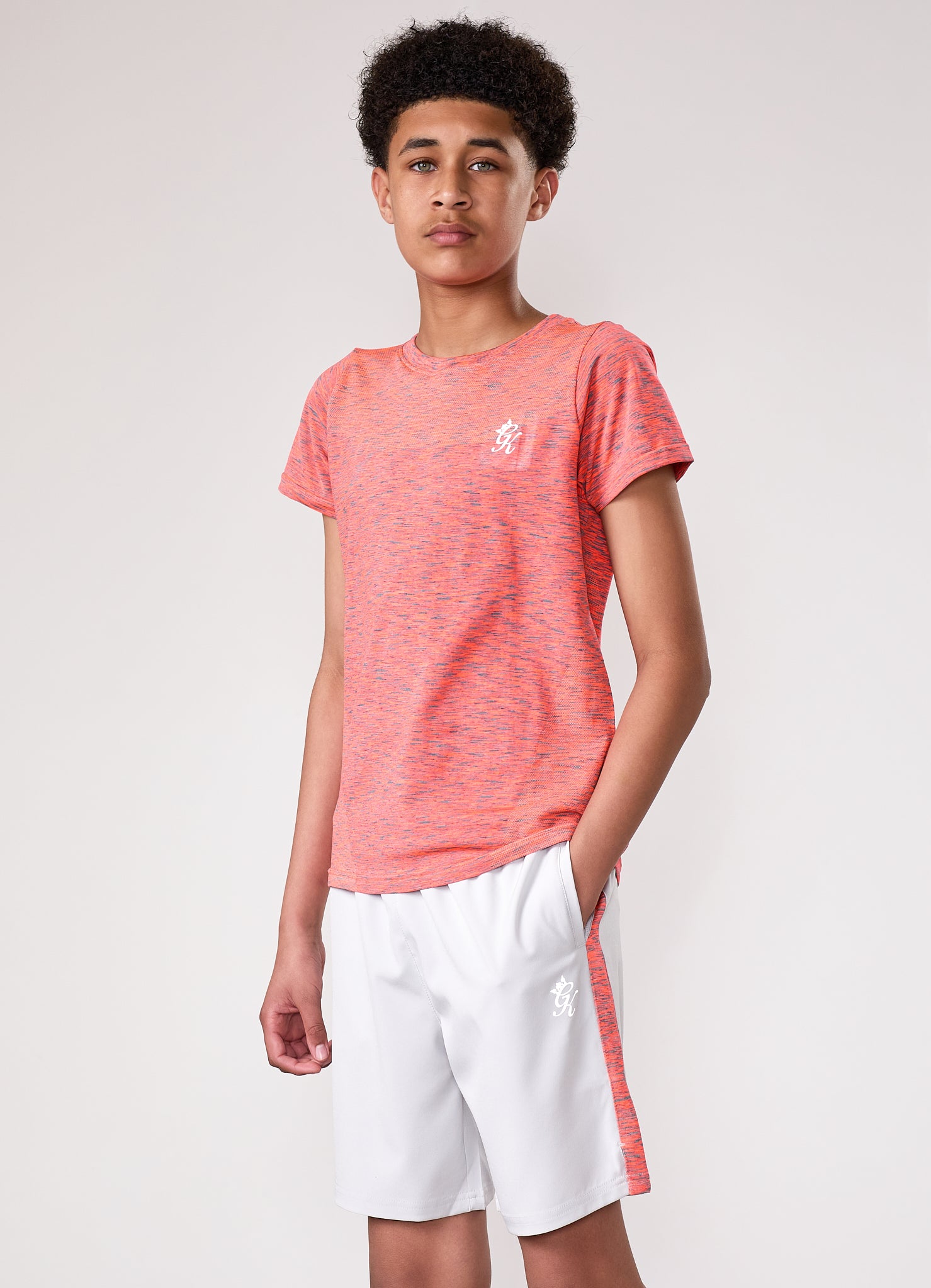 Gym King Kids Seamless Space Dye Tee - Coral/Light Grey Grindle