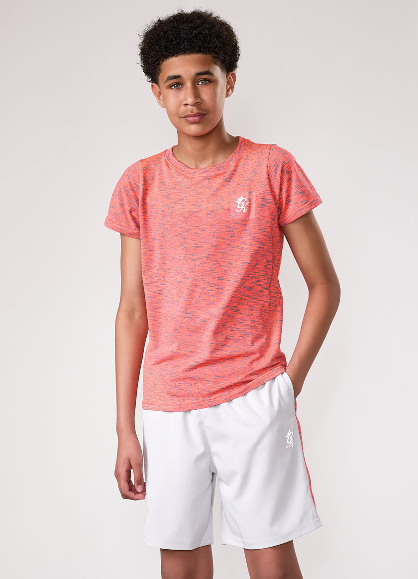 Gym King Kids Seamless Space Dye Tee - Coral/Light Grey Grindle