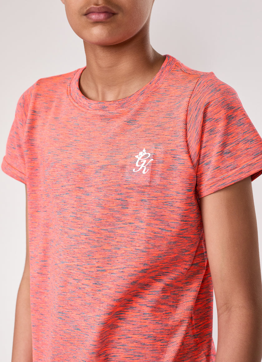 Gym King Kids Seamless Space Dye Tee - Coral/Light Grey Grindle