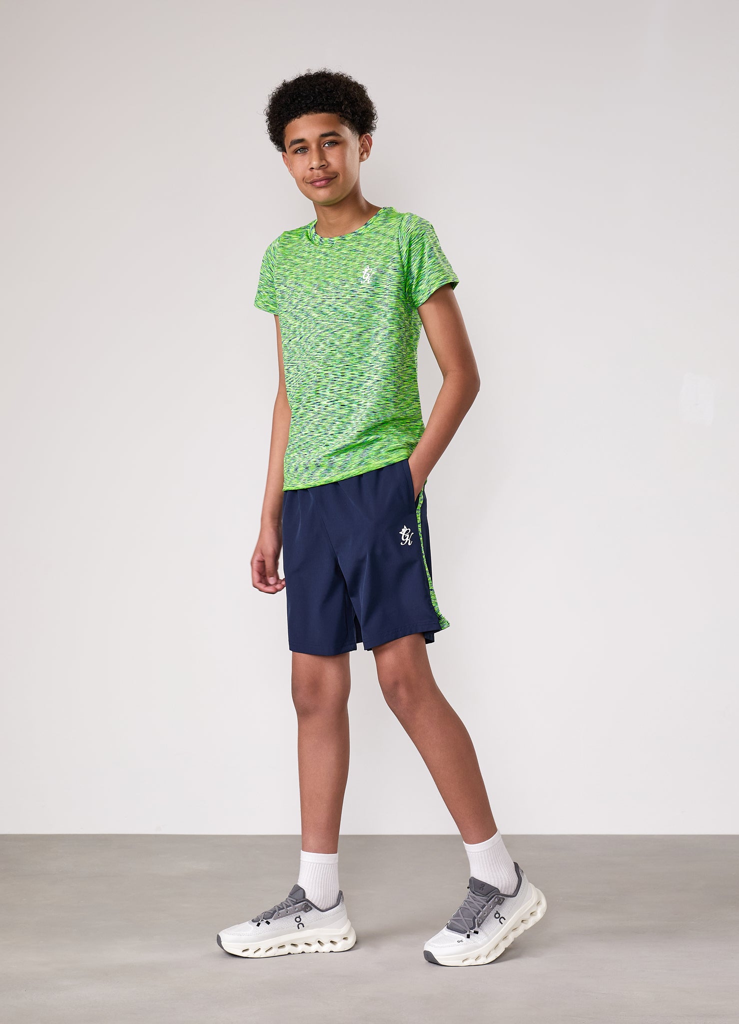 Gym King Kids Seamless Space Dye Tee - Lime/Navy Grindle
