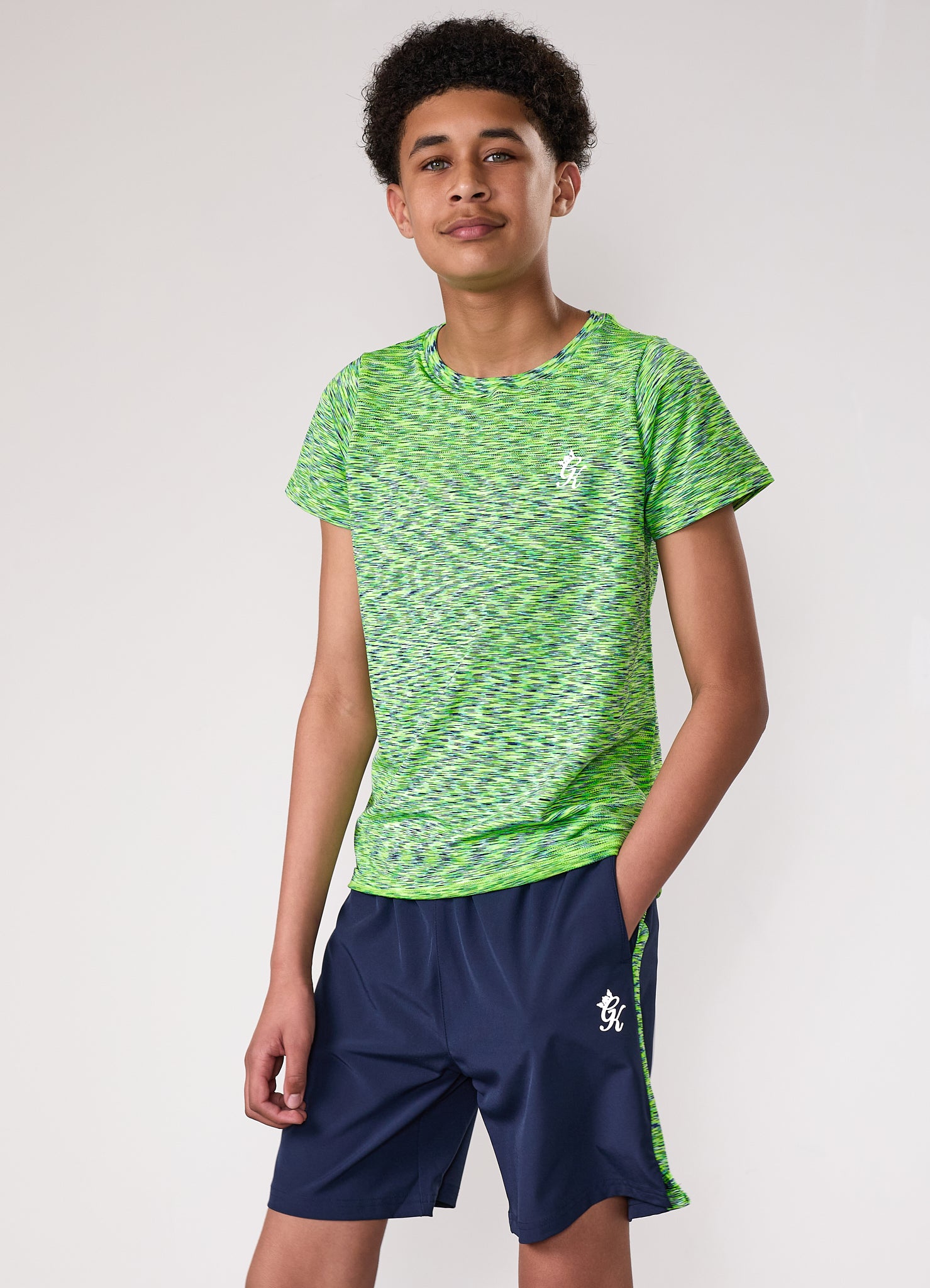 Gym King Kids Seamless Space Dye Tee - Lime/Navy Grindle