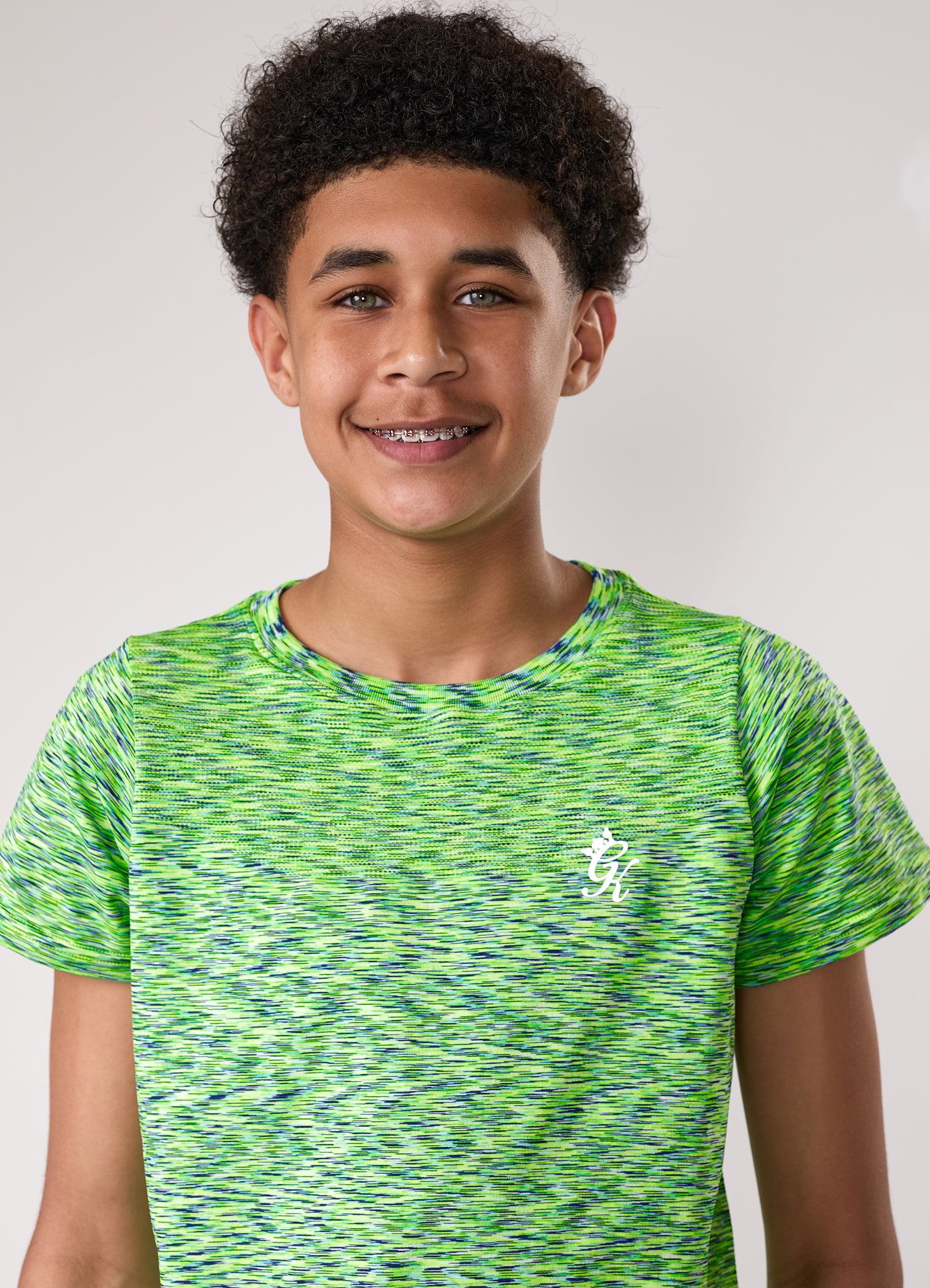 Gym King Kids Seamless Space Dye Tee - Lime/Navy Grindle