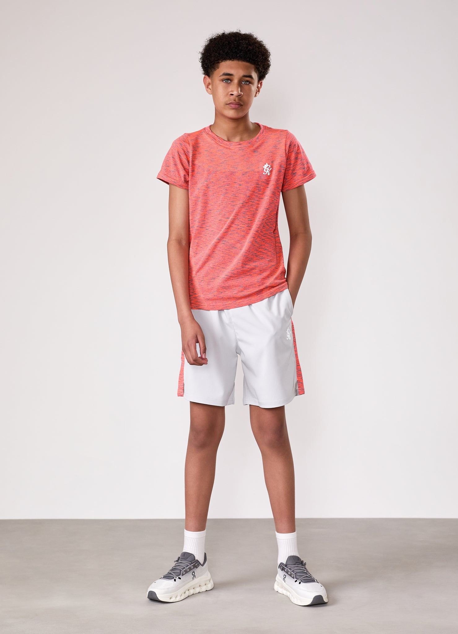 Gym King Kids Seamless Space Dye Tee - Coral/Light Grey Grindle