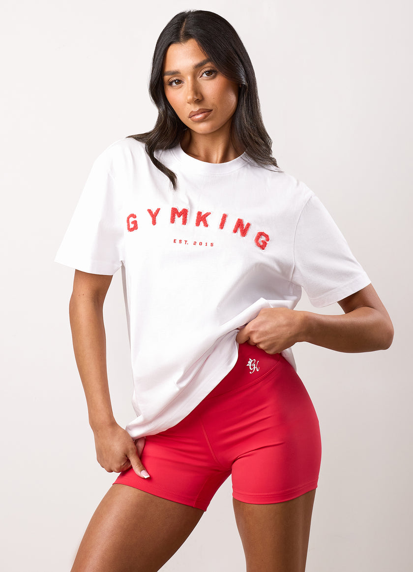 Gym King Shadow Boyfriend Tee - White/Watermelon