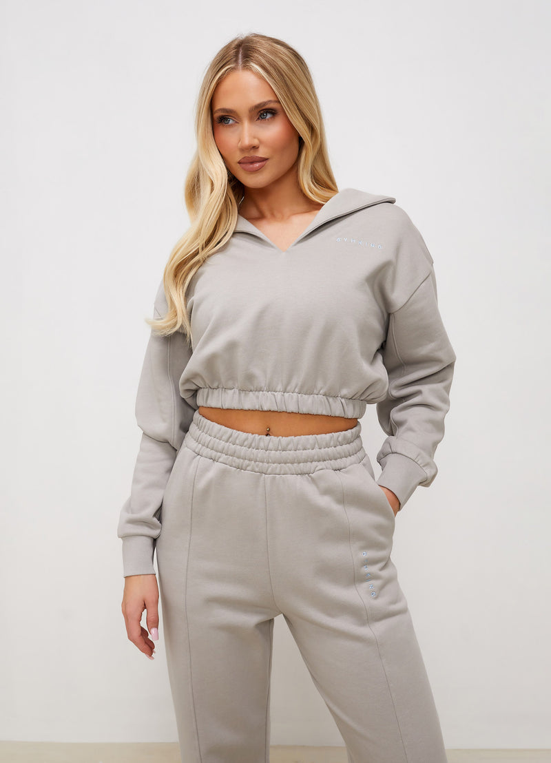 Gym King Shadow Cropped Funnel & Jogger - Dove Grey