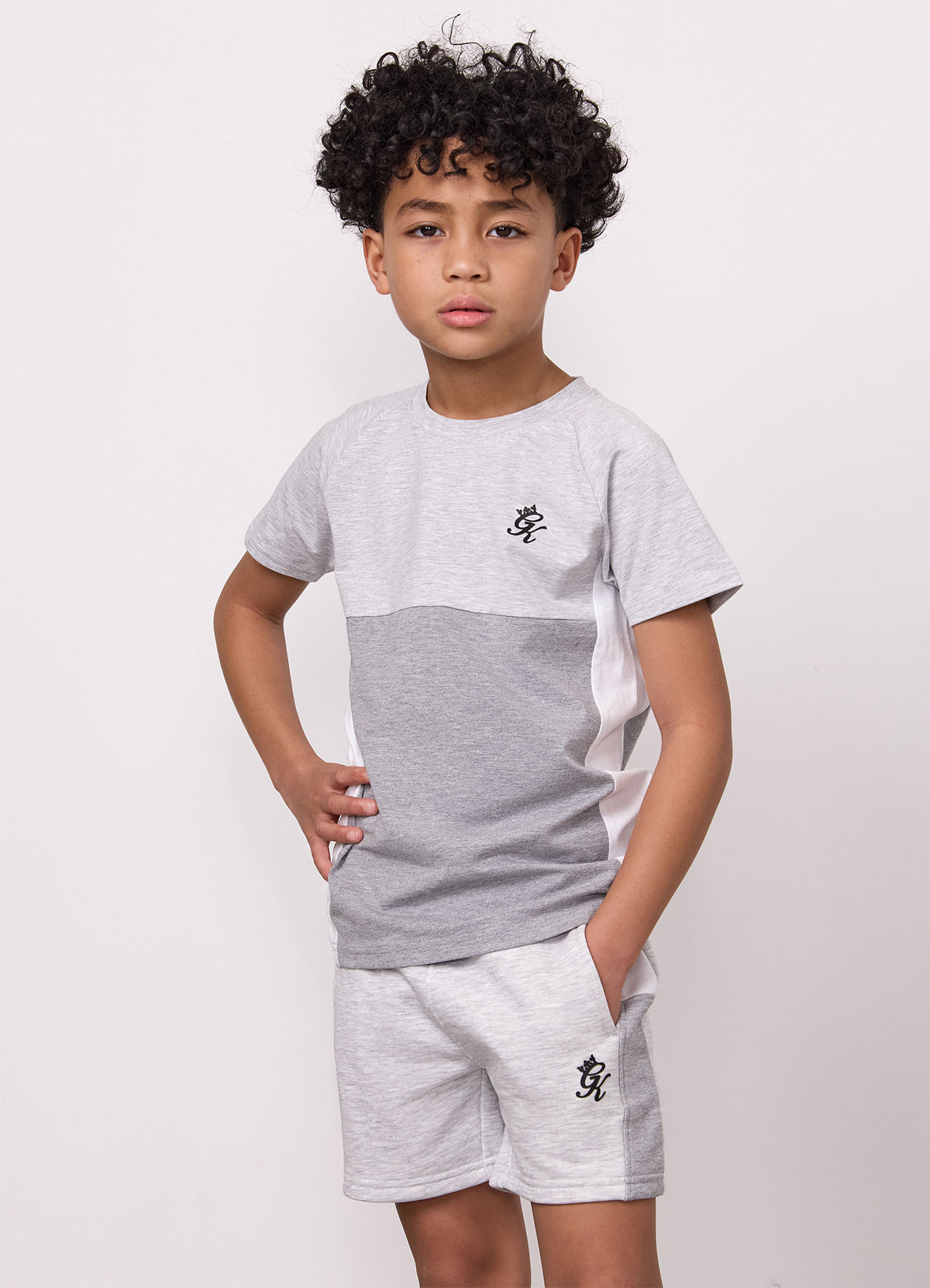 Gym King T-shirt met contrasterende panelen voor oudere kinderen - Snow Marl/Grey Marl/White