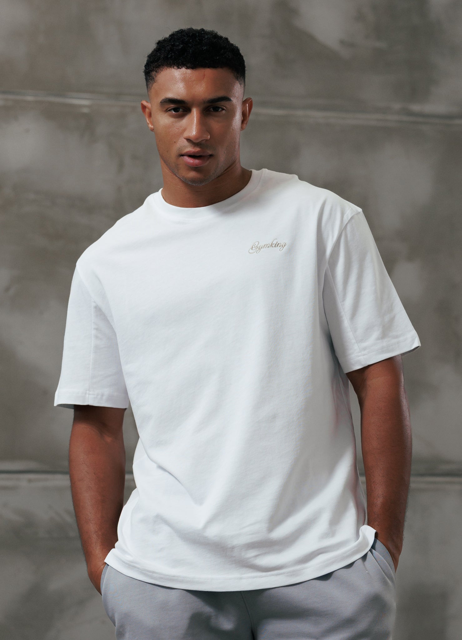 Gym King Script Relaxed Fit Tee - White