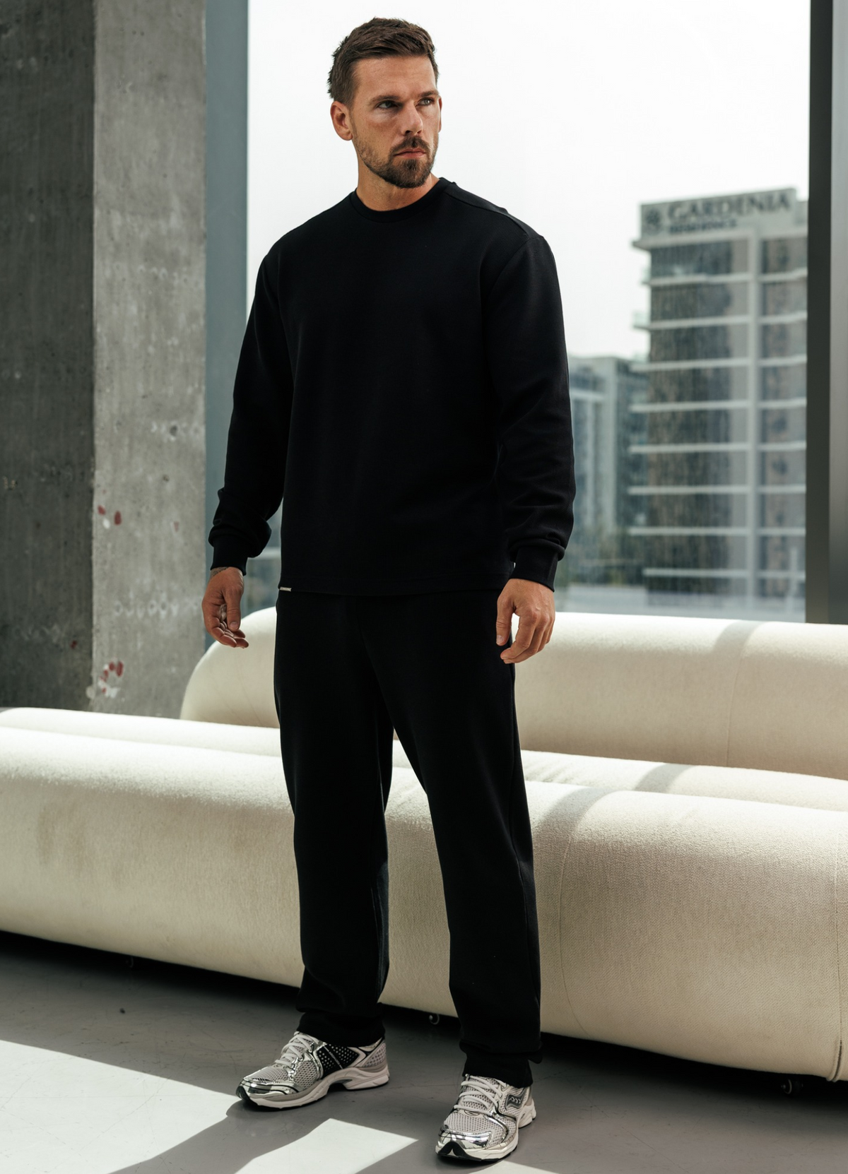 Gym King Signature Waffle Long Sleeve Top - Black
