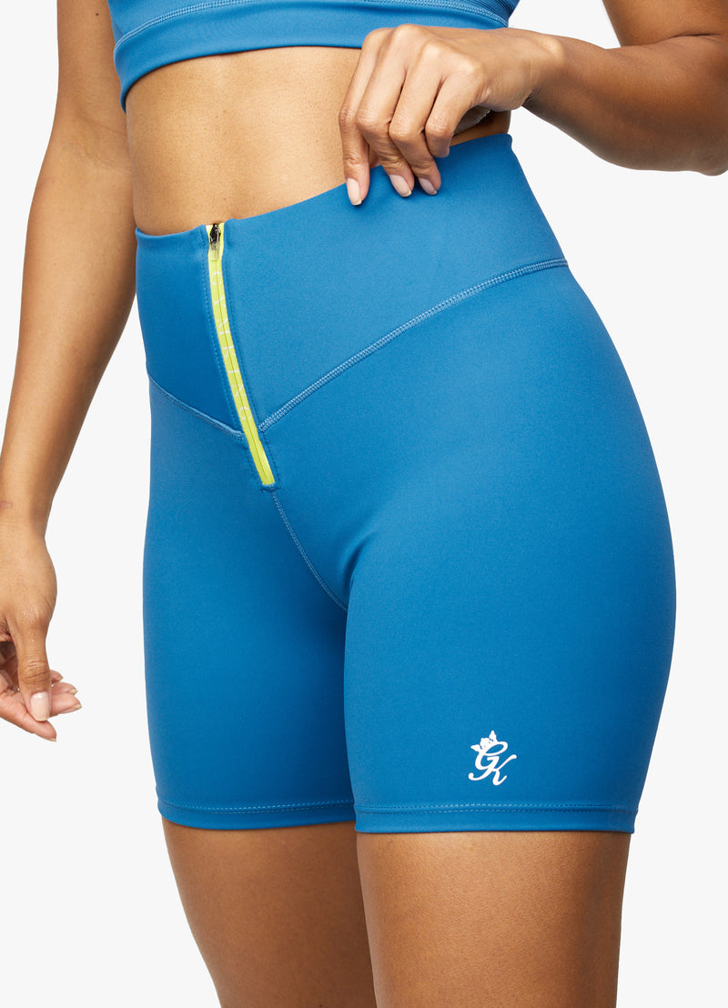 Gym King  Stamina Zip Front Cycle Short - Blue Sapphire/Lime