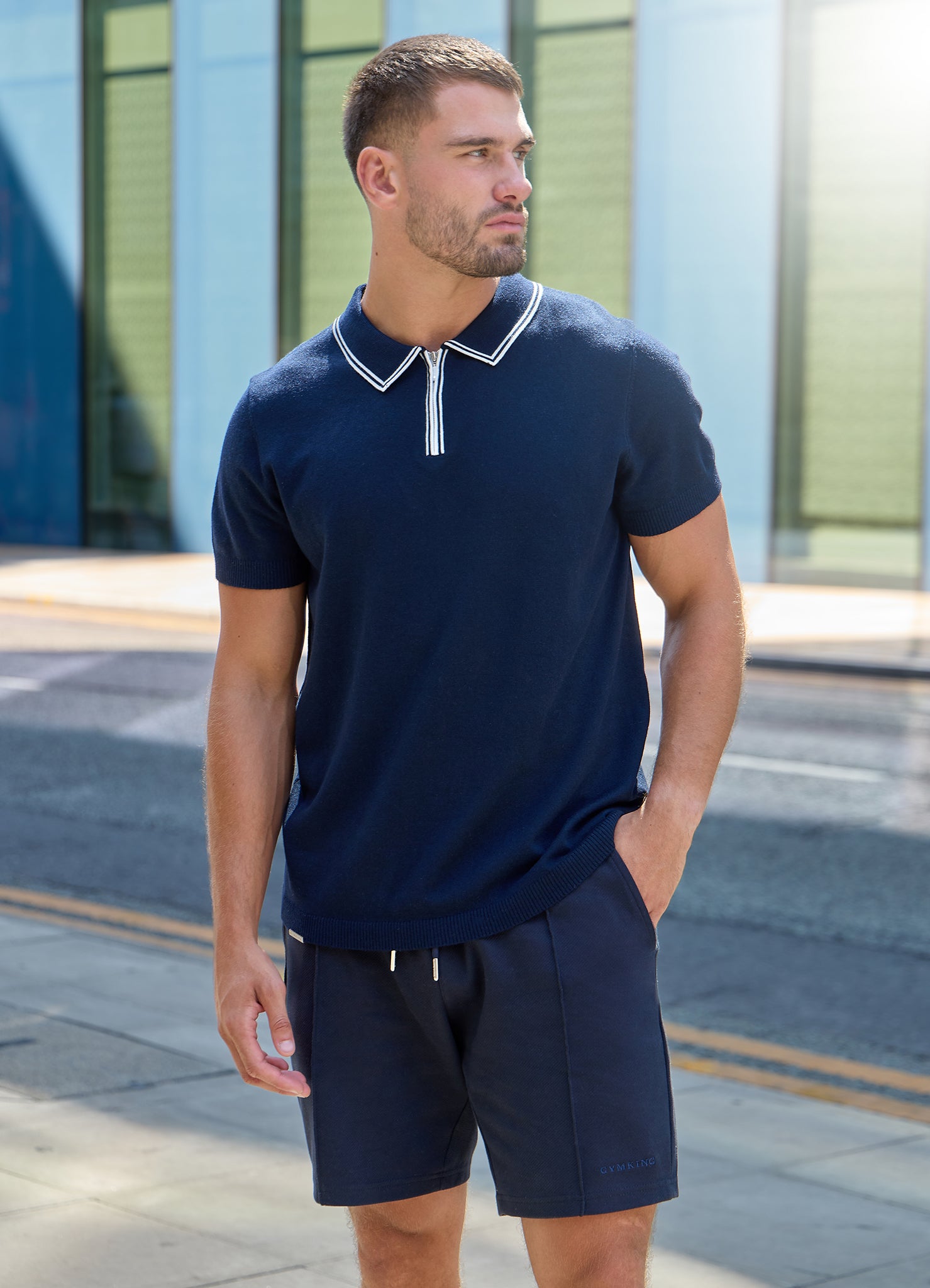 Gym King Portals Knitted Tipping Polo - Navy