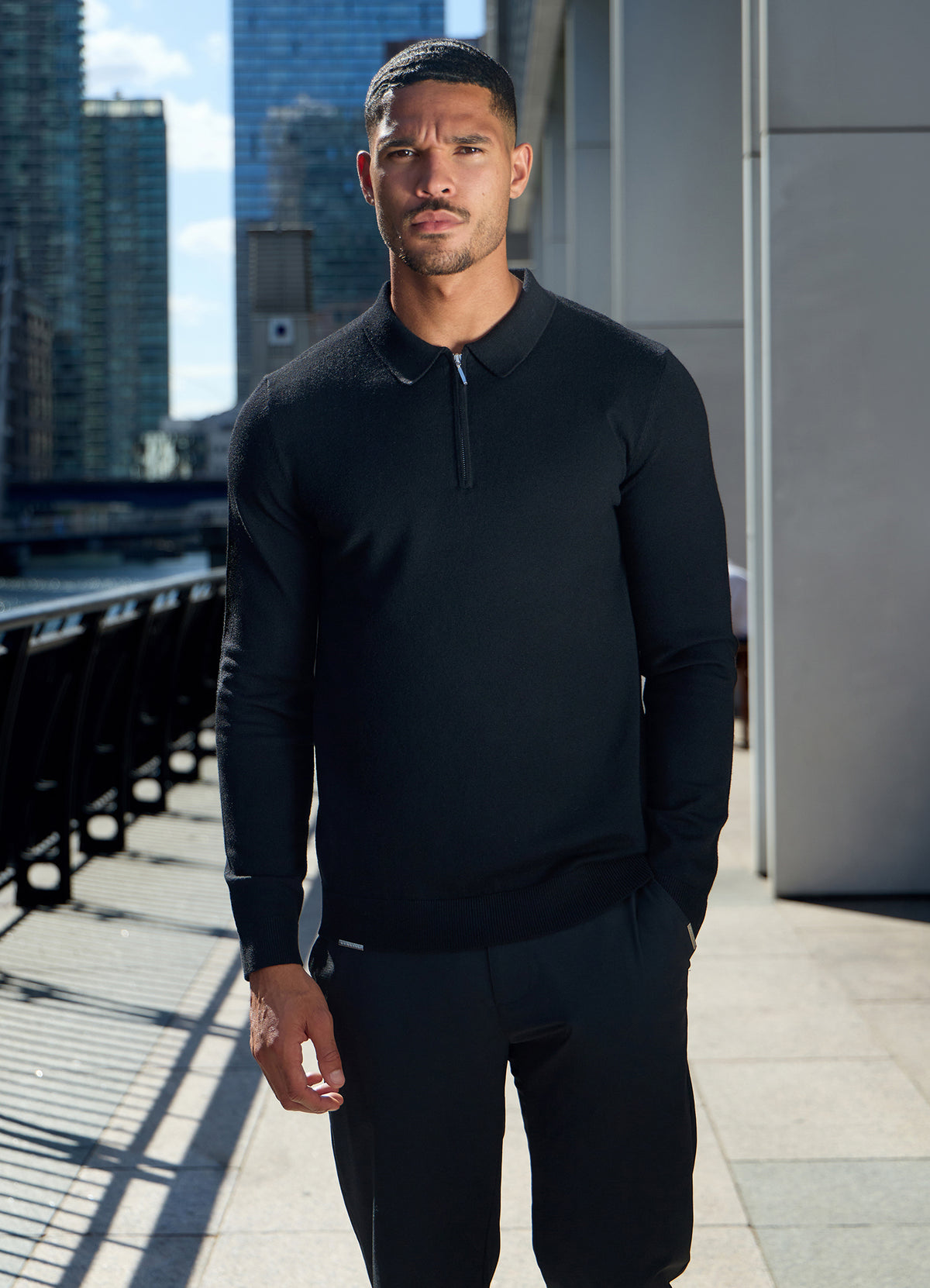 Gym King Signature Gebreide polo met lange mouwen - Zwart