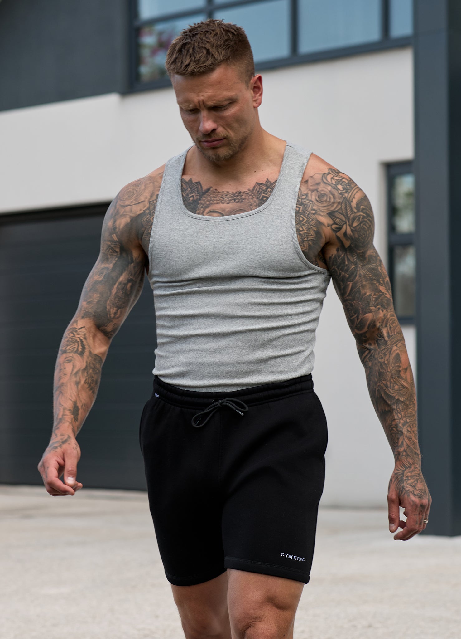Gym King Fundamental Rib Vest - Grey Marl