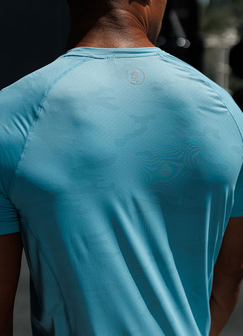 Gym King Focus Camo Knit Tee - Aquatic Blue