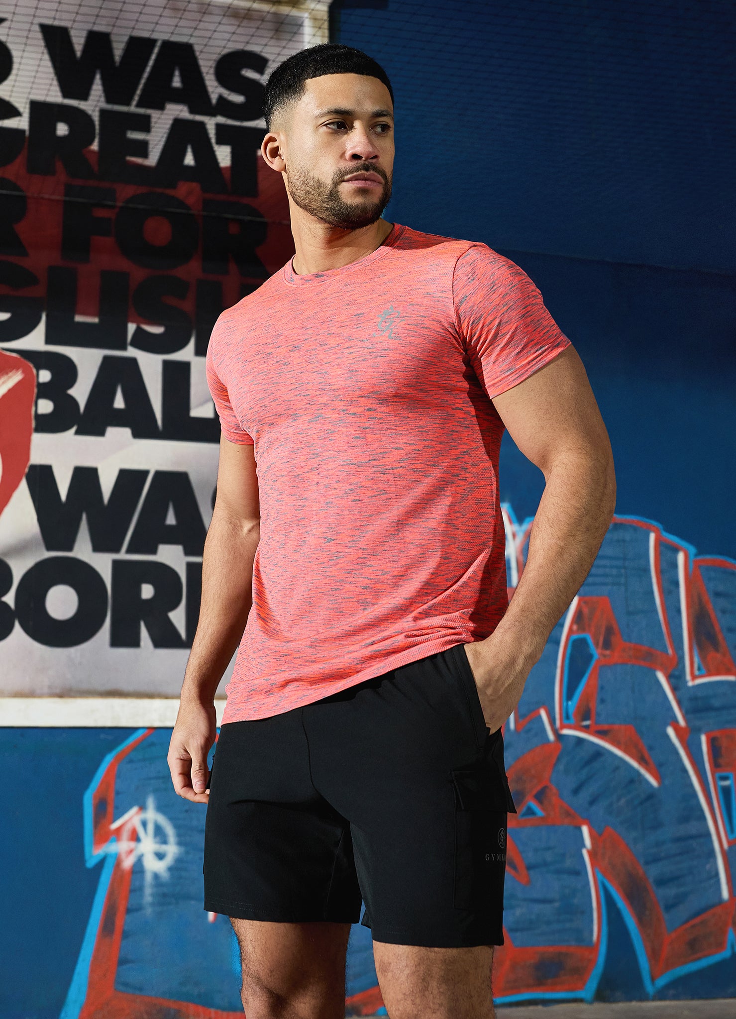 Gym King Seamless Space Dye Tee - Urban Grey/Coral