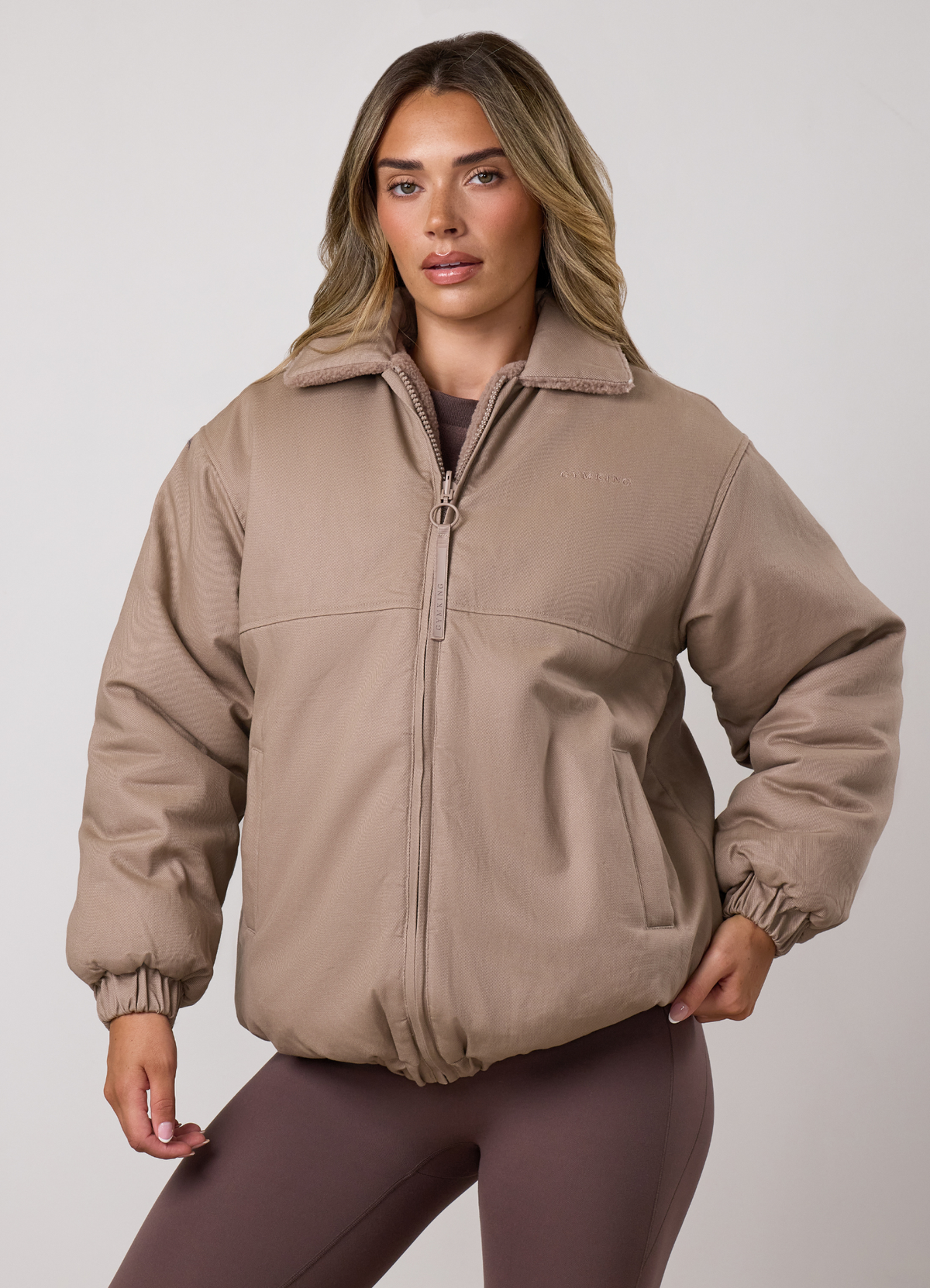 Gym King Reversible Borg Fleece and Twill Jacket - Warm Shadow