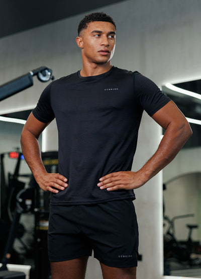 Gym King Geometric Knit Linear Tee - Black