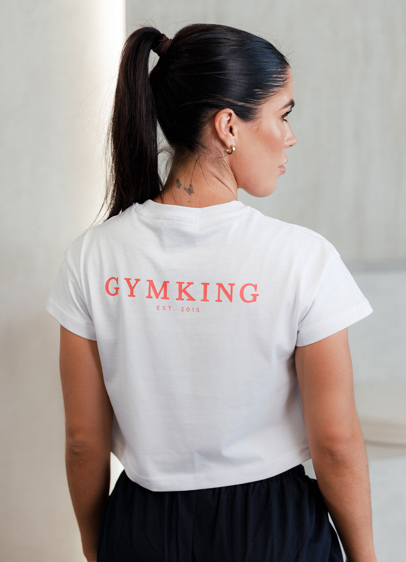 Gym King Established Cropped Tee - White/Red