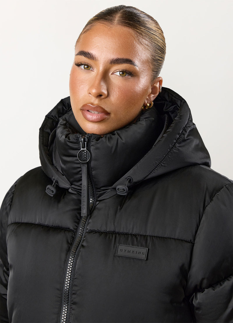 Gym King Cropped Padded Jacket - Hi-Shine Black