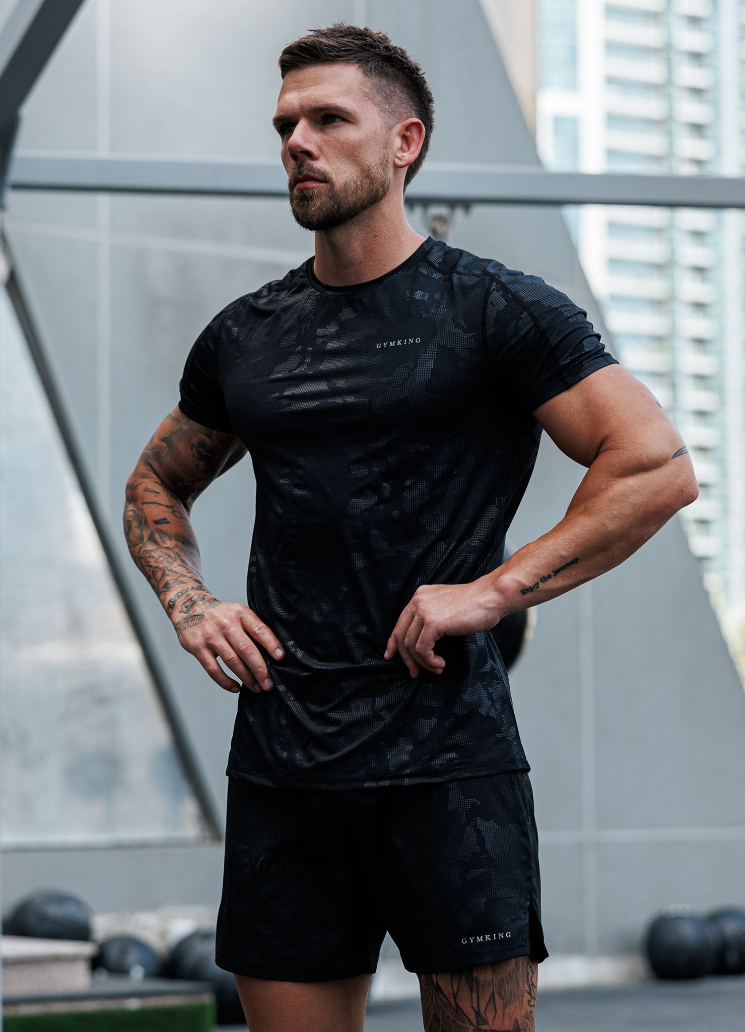 Gym King Debossed Camo SS Tee - Black