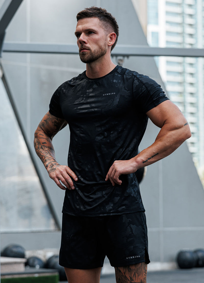Gym King Debossed Camo SS Tee - Black