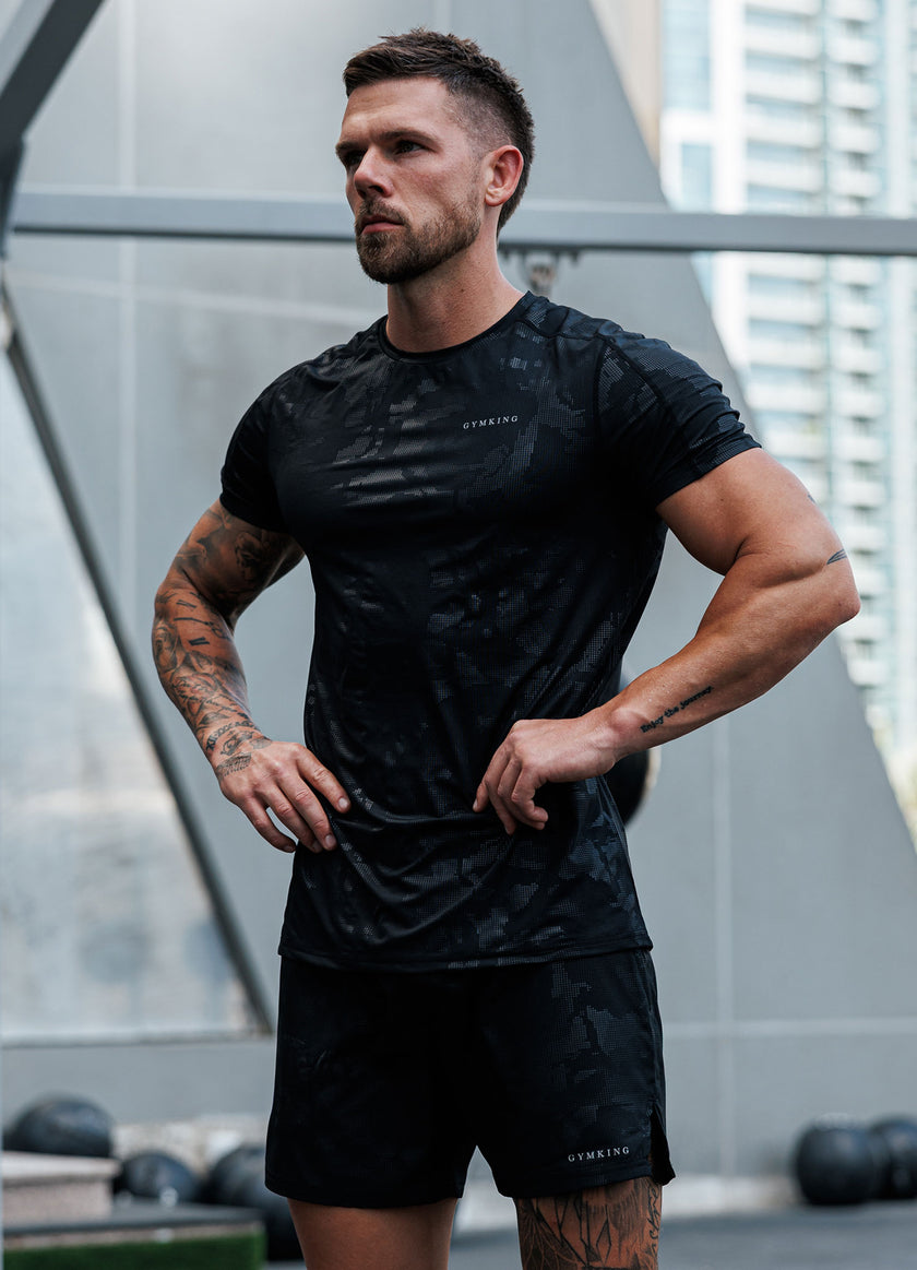 Gym King Debossed Camo SS Tee - Black