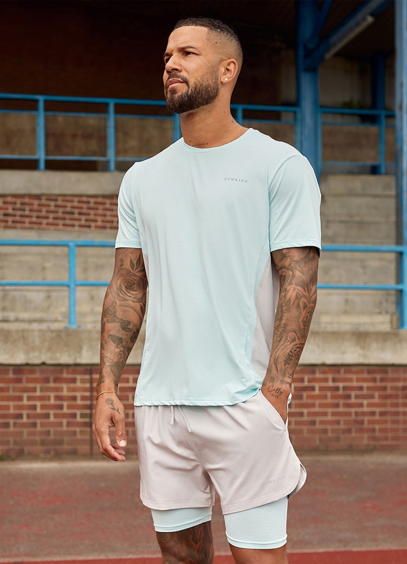 Gym King Progress Performance Tee - Ice Blue/Light Grey