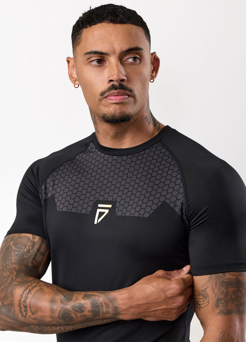Gym King Fight Division Combat Short Sleeve Rash Guard - Black