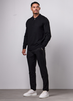 Gym King Signature Strick-Polo mit langen Ärmeln – Schwarz (Vorschaubild)