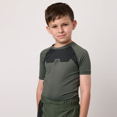 Gym King Kids Fight Division Combat Short Sleeve Rash Guard - Deep Olive