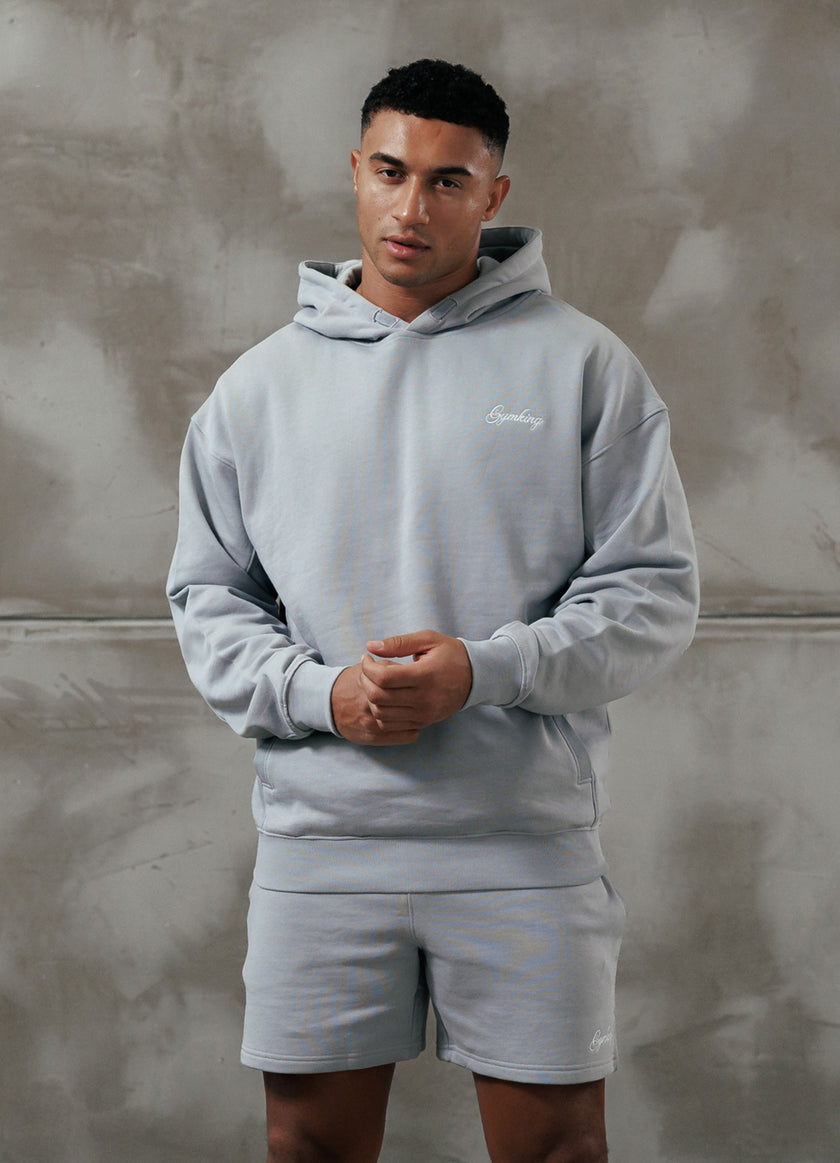 Gym King Script Relaxed Fit Hood - Urban Grey