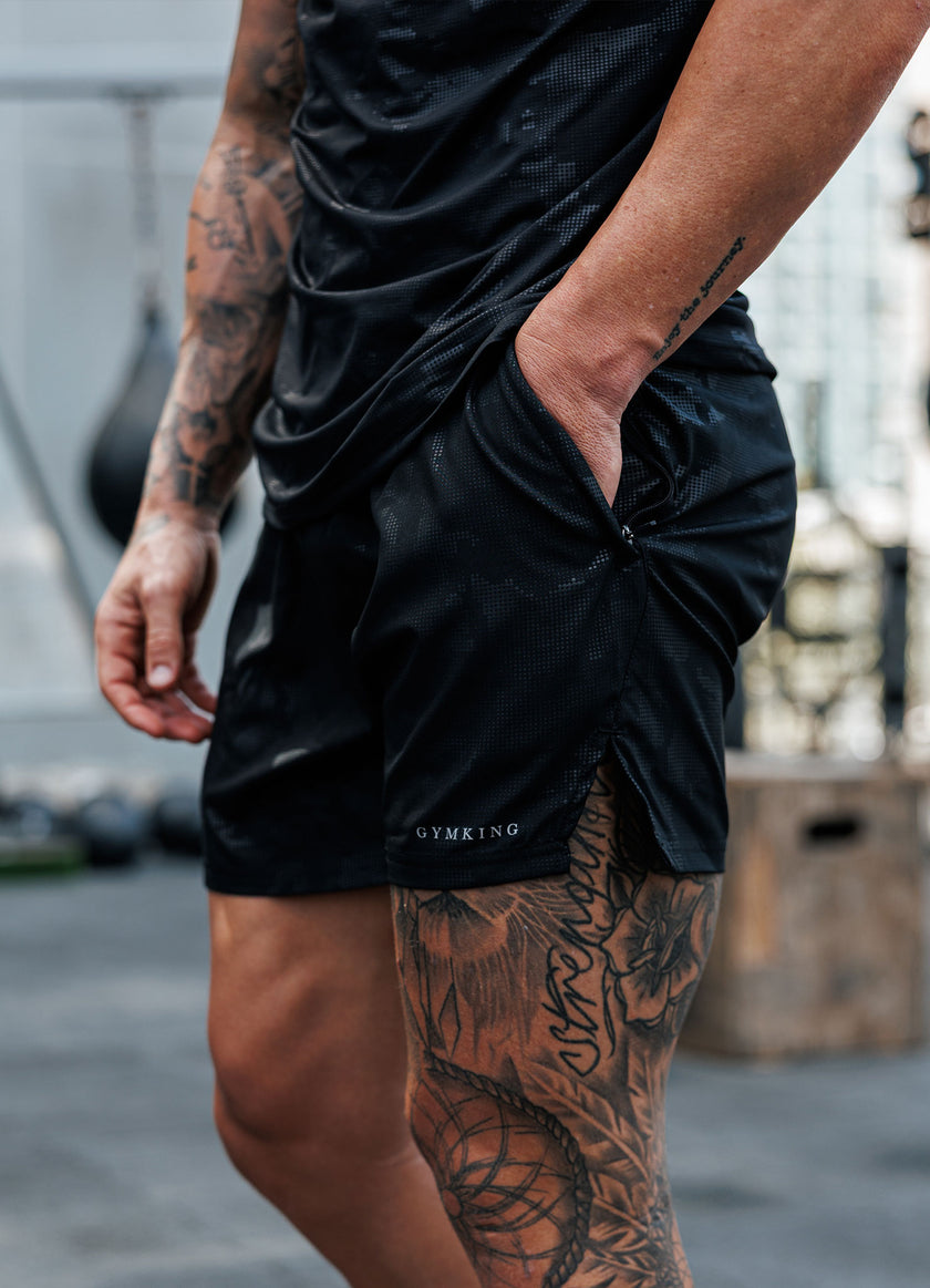 Gym King Debossed Camo Short 5" - Black