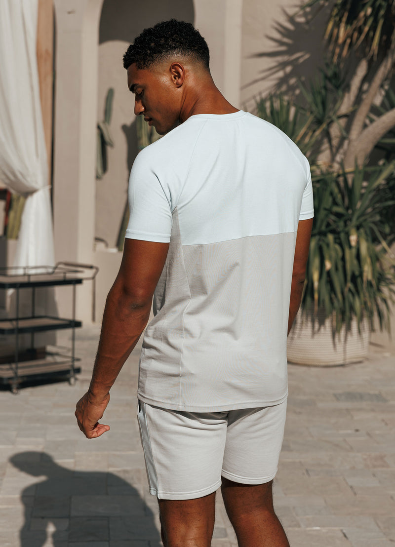 Gym King Contrast Panel Tee - Light Grey/Sky Blue