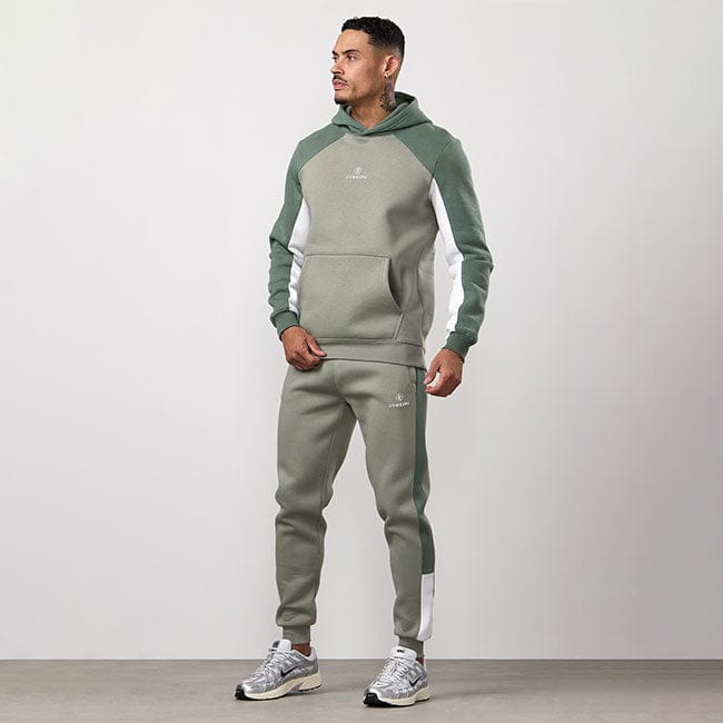Gym King Power Fleece Hood Tracksuit - Soft Khaki/Fern Green/White