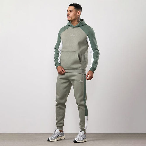 Gym King Power Fleece Hood Tracksuit - Soft Khaki/Fern Green/White