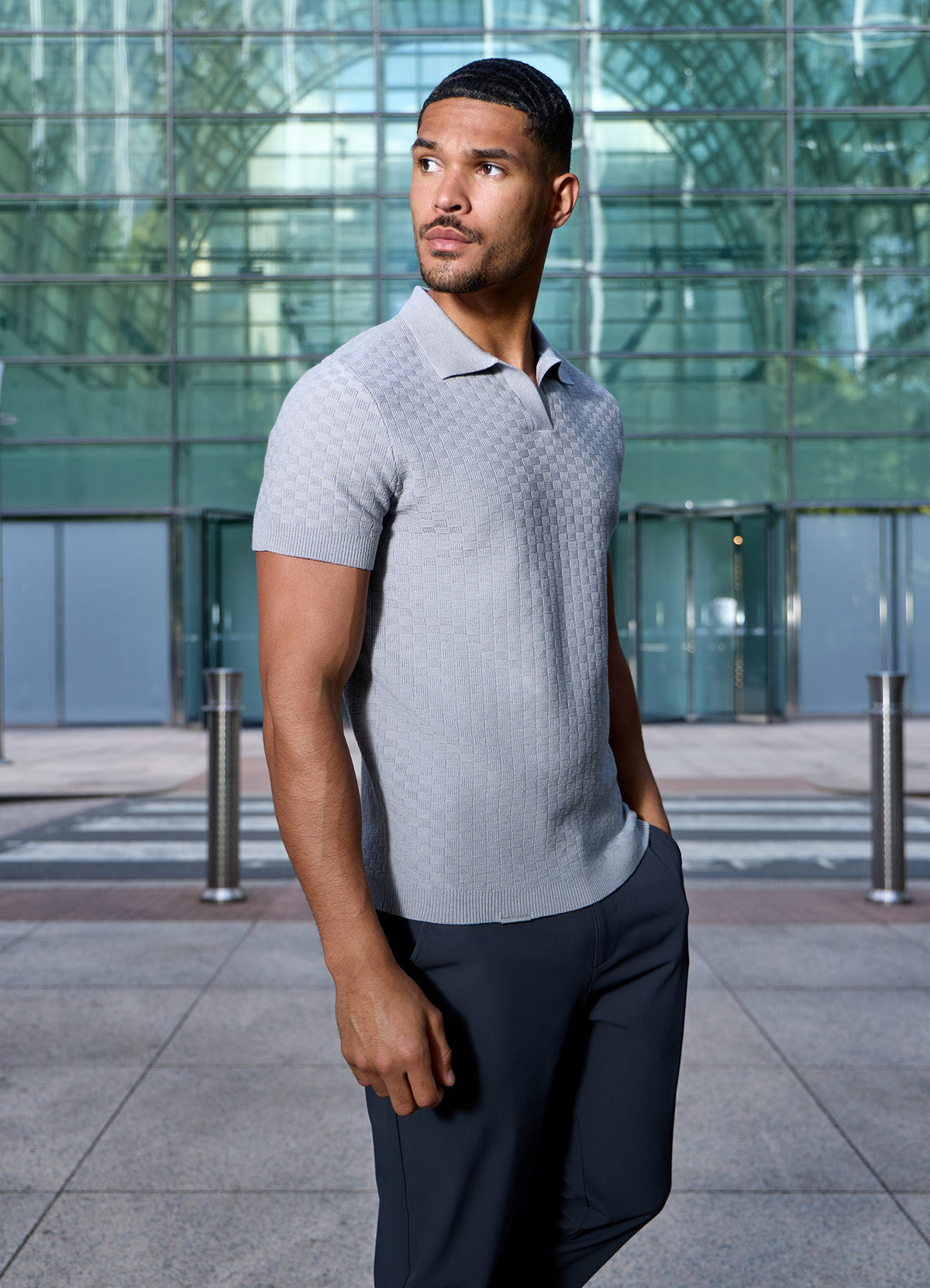 Gym King Signature Polo met gestructureerd breipatroon - Sky Grey