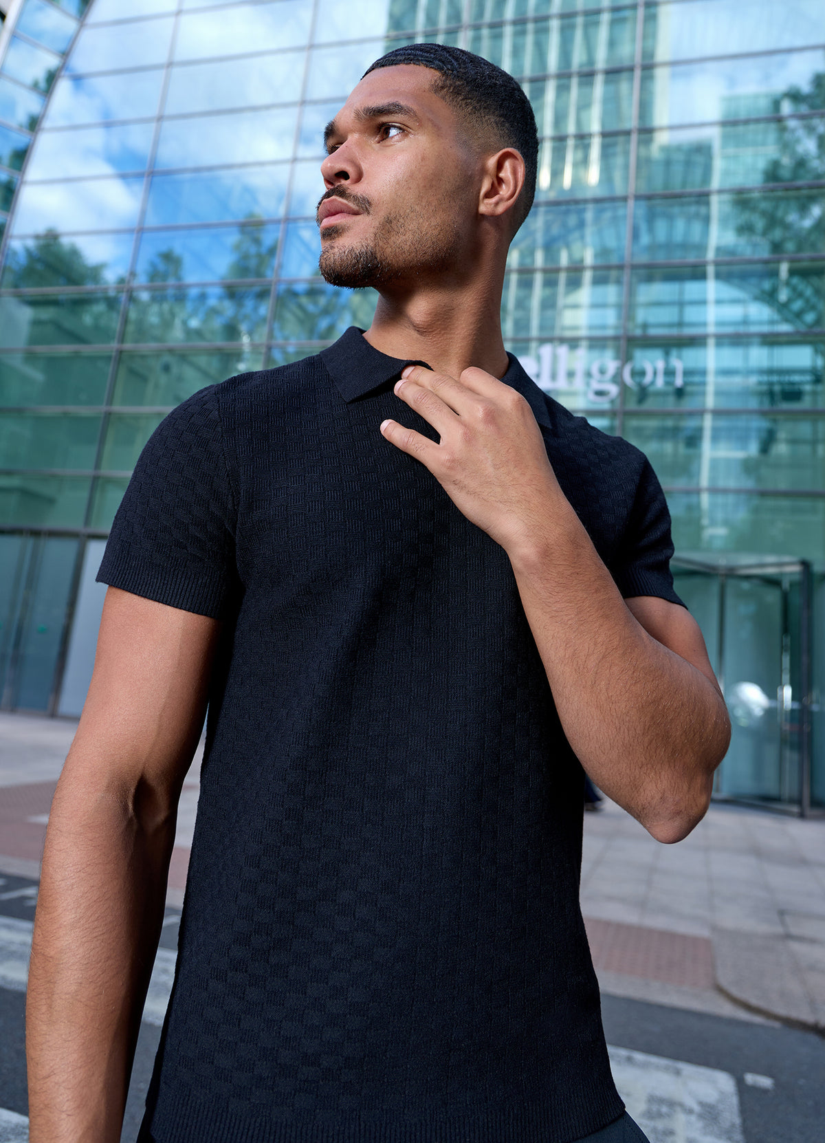 Gym King Signature Polo met gestructureerd breipatroon - Zwart