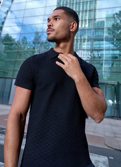 Gym King Signature Polo met gestructureerd breipatroon - Zwart