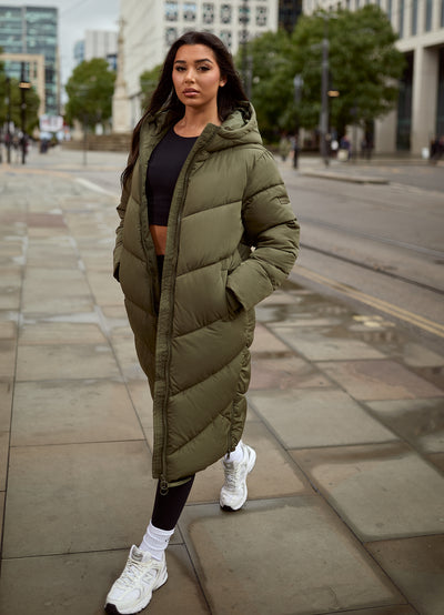 Gym King Chevron Longline Puffer - Khaki