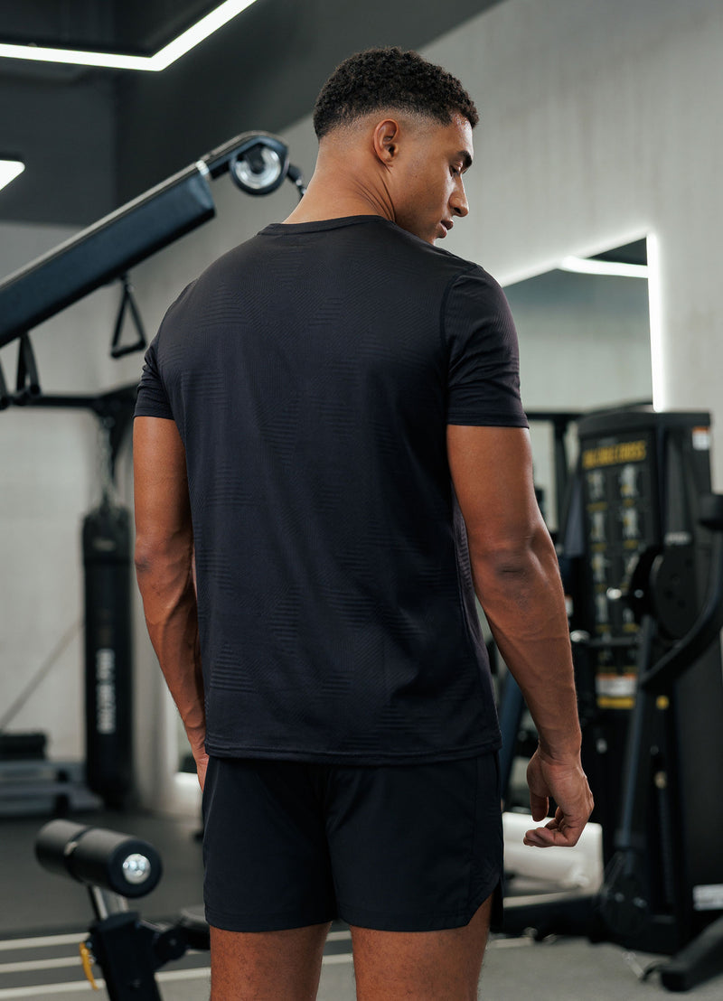 Gym King Geometric Knit Linear Tee - Black
